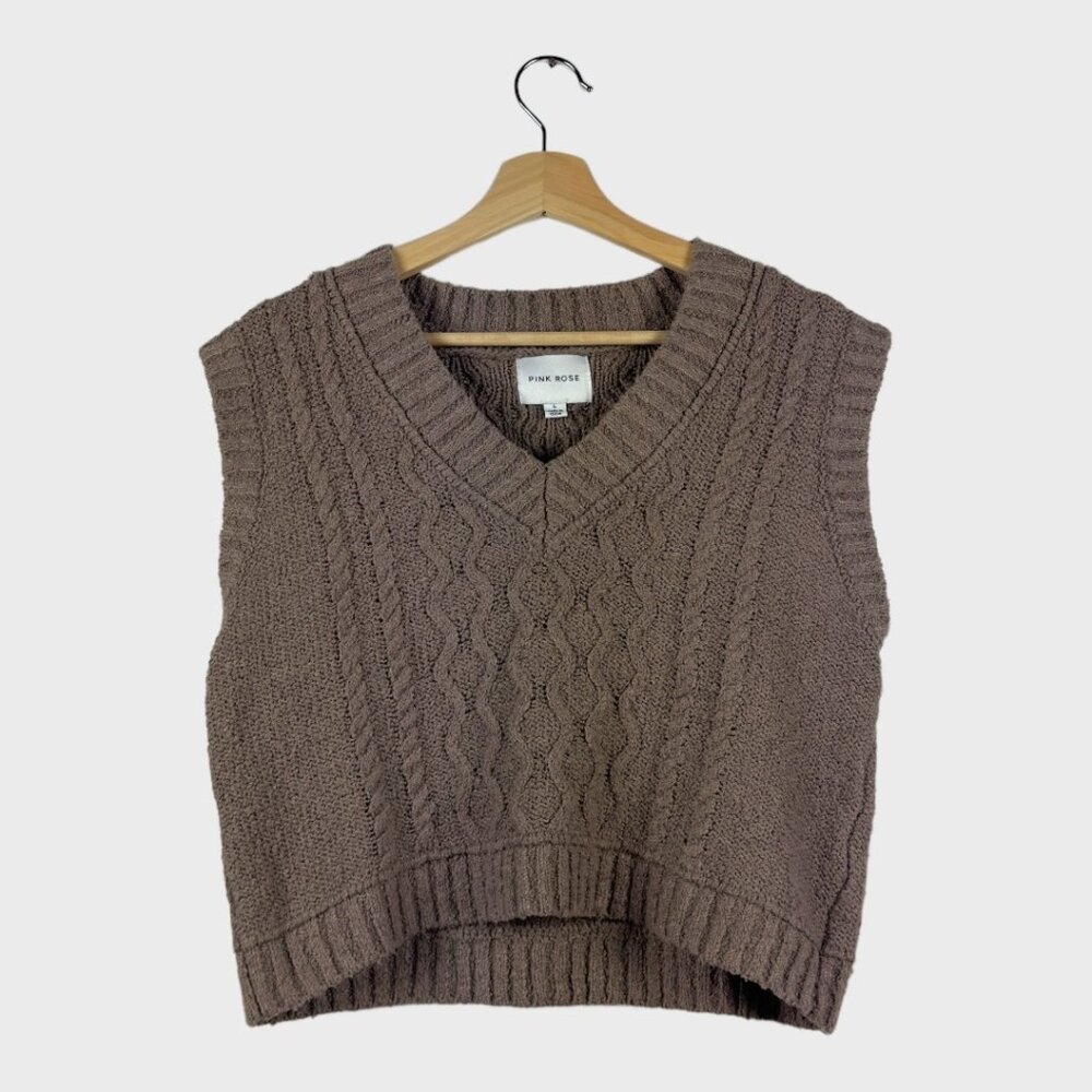 V-Neck oversized short sweater rib-knit vest Women